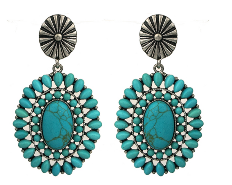 Western Oval Turquoise Stone Earrings