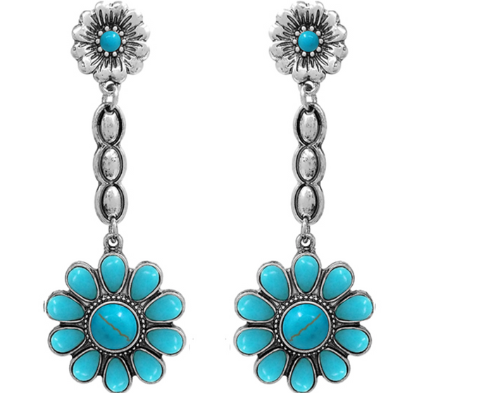 Turquoise Flower Stone Earrings-Earrings-Deadwood South Boutique & Company-Deadwood South Boutique, Women's Fashion Boutique in Henderson, TX