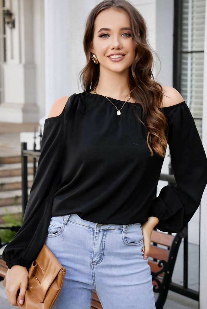 Libby Off Shoulder Top-Long Sleeves-Vintage Cowgirl-Deadwood South Boutique, Women's Fashion Boutique in Henderson, TX