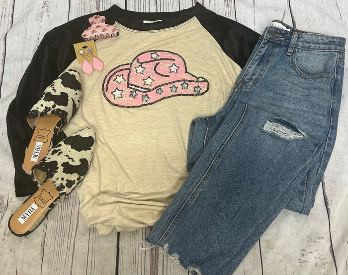 Let's Go Girlies 3/4 Velvet Sleeve Graphic Tee-Graphic Tee's-Deadwood South Boutique & Company-Deadwood South Boutique, Women's Fashion Boutique in Henderson, TX