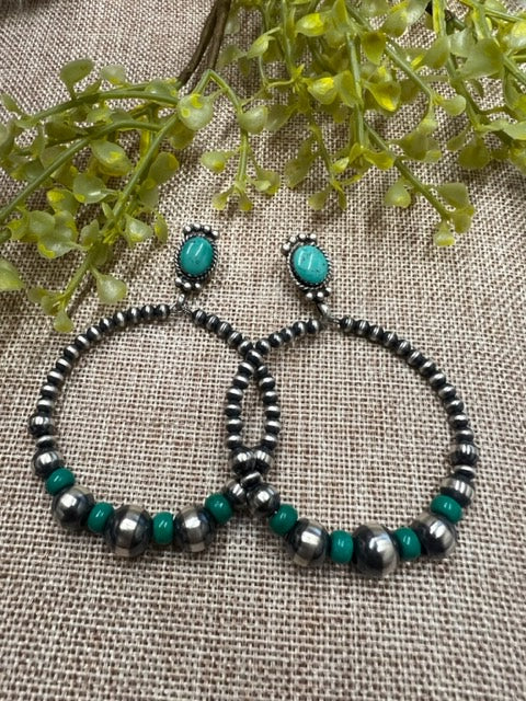 Zuni Navajo Pearl & Turquoise Hoop Earrings-Earrings-Deadwood South Boutique & Company-Deadwood South Boutique, Women's Fashion Boutique in Henderson, TX