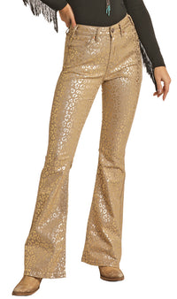 Rock & Roll Gold Leopard Metallic Flare High Rise Bell Bottom-Pants-Deadwood South Boutique & Company-Deadwood South Boutique, Women's Fashion Boutique in Henderson, TX