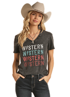 Rock & Roll Western V Neck Graphic Tee-Graphic Tees-Deadwood South Boutique & Company-Deadwood South Boutique, Women's Fashion Boutique in Henderson, TX