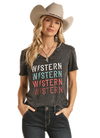 Rock & Roll Western V Neck Graphic Tee