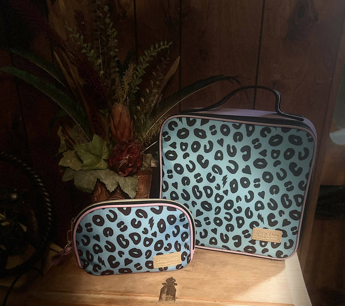 Stacy Electric Blue Leopard Makeup Case-Gifts-Vintage Cowgirl-Deadwood South Boutique, Women's Fashion Boutique in Henderson, TX