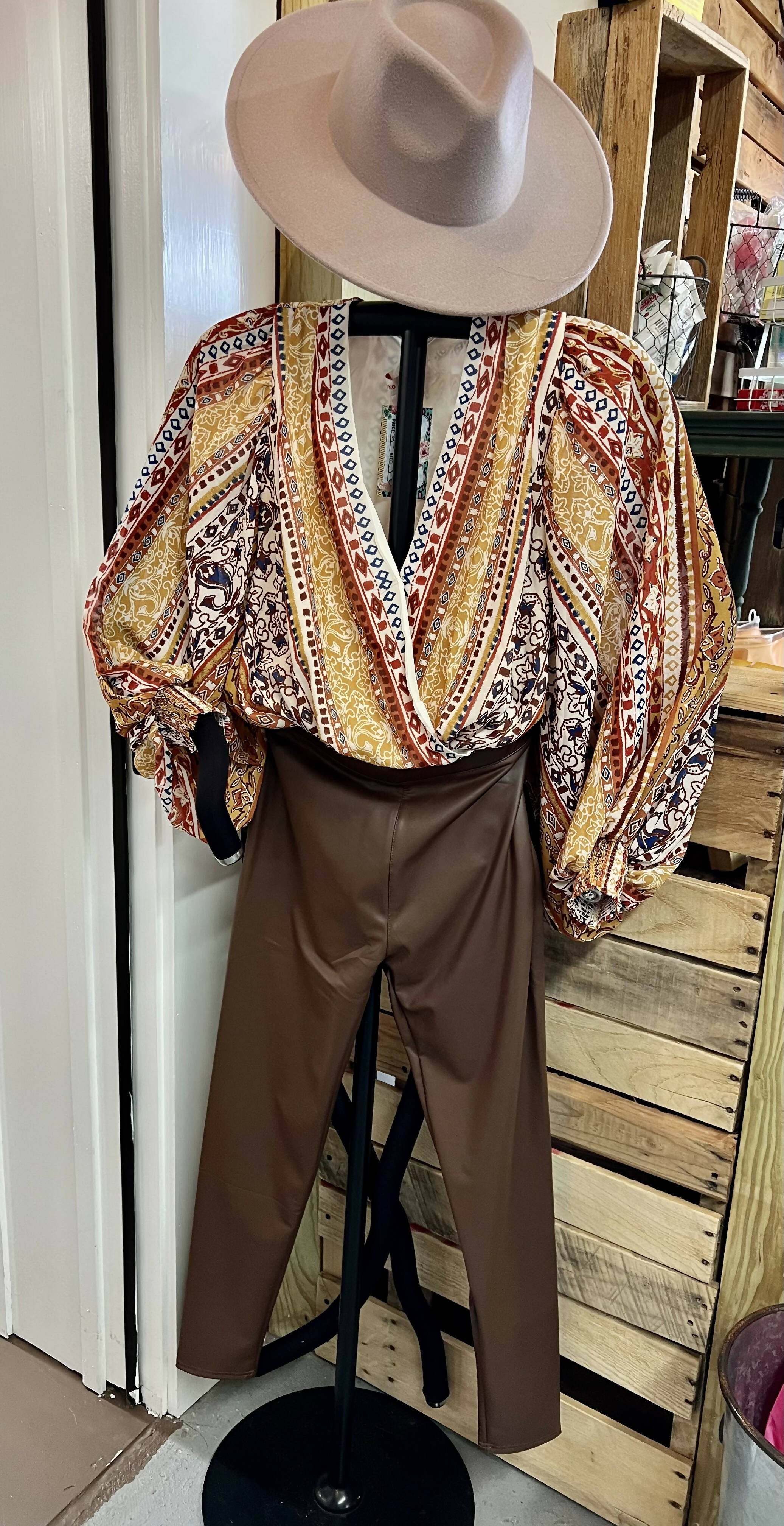 Brown Faux Leather Leggings-Leggings-Vintage Cowgirl-Deadwood South Boutique, Women's Fashion Boutique in Henderson, TX