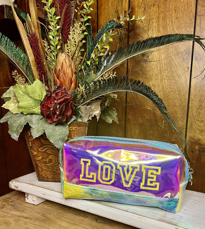 LOVE Iridescent Cosmetic Bag-Makeup Bag-Vintage Cowgirl-Deadwood South Boutique, Women's Fashion Boutique in Henderson, TX