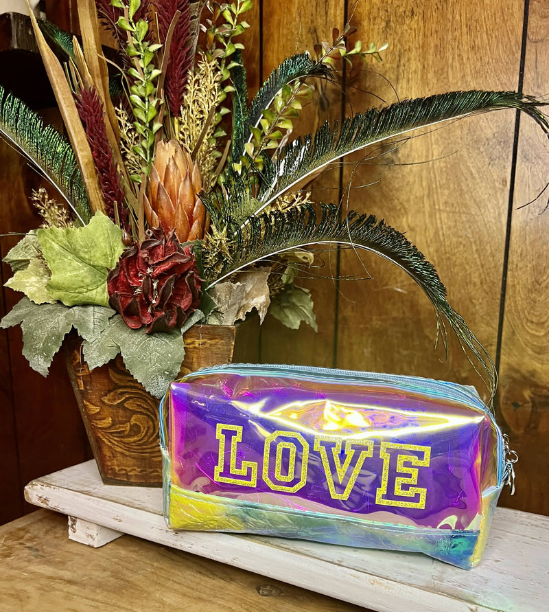 LOVE Iridescent Cosmetic Bag