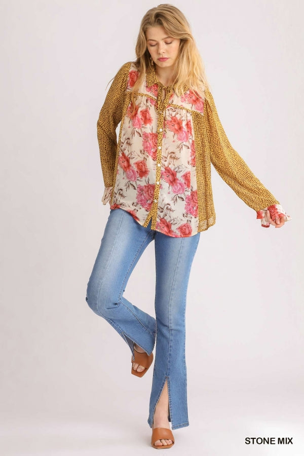 Stone Mix Sheer Long Sleeve Top-Long Sleeves-Deadwood South Boutique & Company-Deadwood South Boutique, Women's Fashion Boutique in Henderson, TX