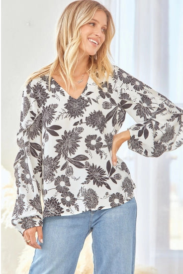 Chic Floral Top-Long Sleeves-Deadwood South Boutique & Company-Deadwood South Boutique, Women's Fashion Boutique in Henderson, TX