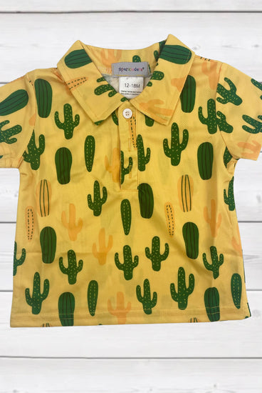 Yellow Cacti Boy's Polo Shirt-Short Sleeves-Deadwood South Boutique & Company-Deadwood South Boutique, Women's Fashion Boutique in Henderson, TX