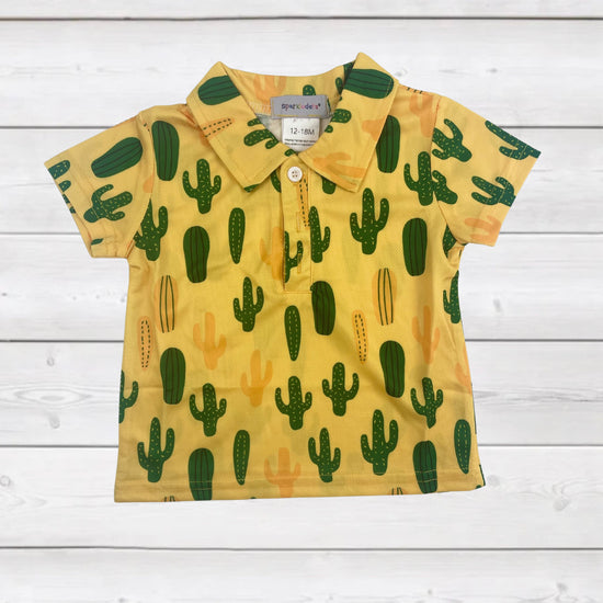 Yellow Cacti Boy's Polo Shirt-Kids-Deadwood South Boutique & Company-Deadwood South Boutique, Women's Fashion Boutique in Henderson, TX