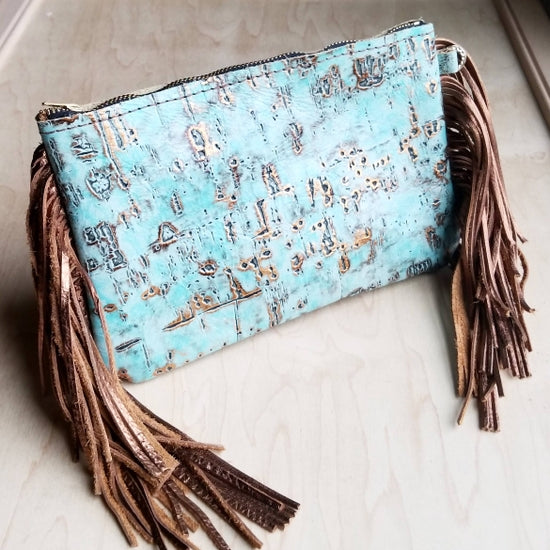 Turquoise Metallic Leather Clutch-Handbags, Wallets & Cases-Deadwood South Boutique & Company-Deadwood South Boutique, Women's Fashion Boutique in Henderson, TX