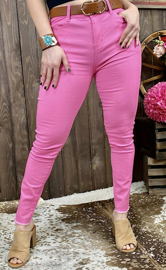 Pink Skinny Jeans-Bottoms-Vintage Cowgirl-Deadwood South Boutique, Women's Fashion Boutique in Henderson, TX