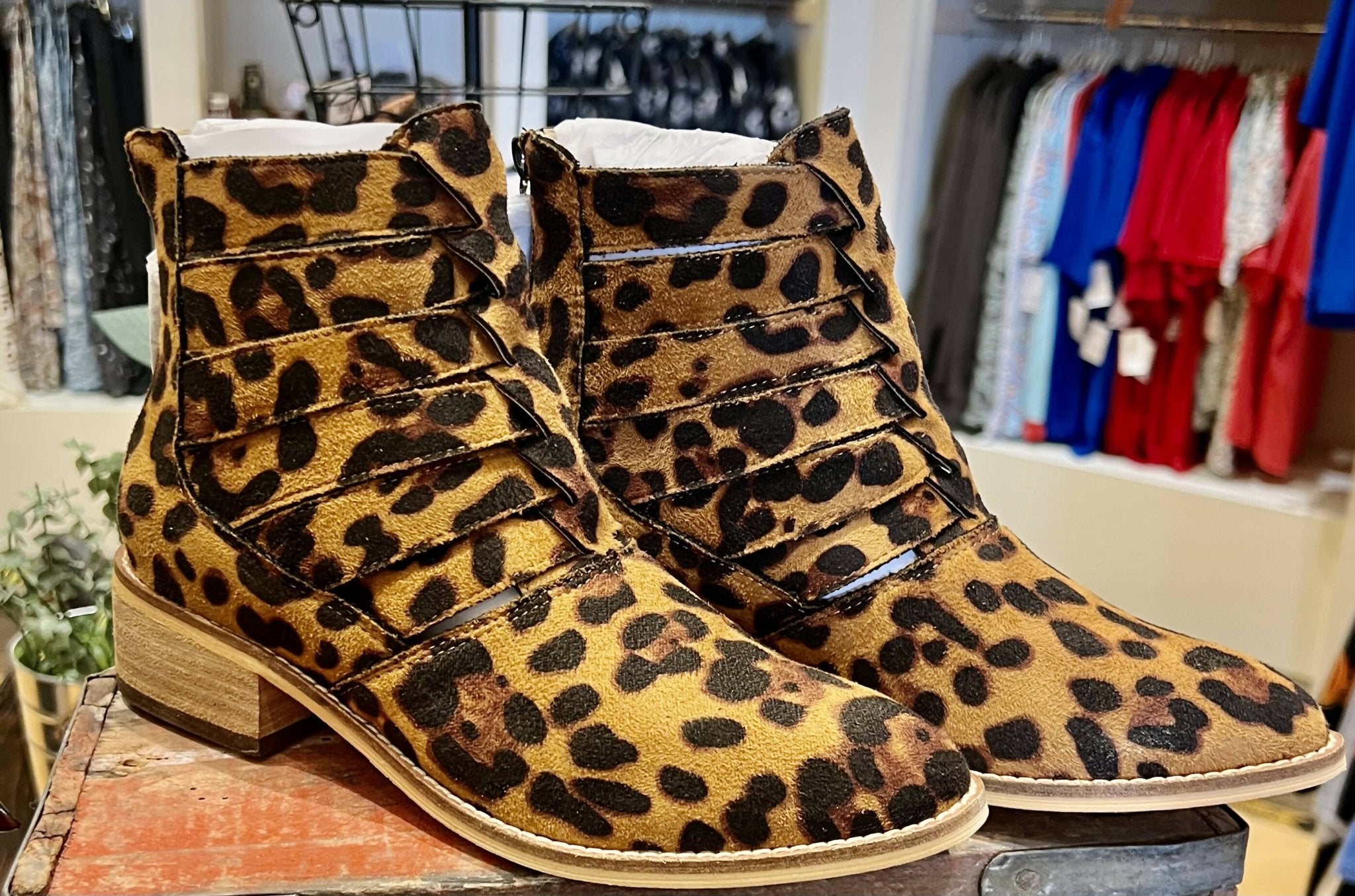Claire Leopard Cutout Ankle Booties - Deadwood South Boutique & Company LLC