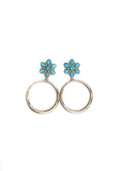 2.5" Gold Dangle Hoop Earring on Turquoise Flower Post-Earrings-Deadwood South Boutique & Company-Deadwood South Boutique, Women's Fashion Boutique in Henderson, TX