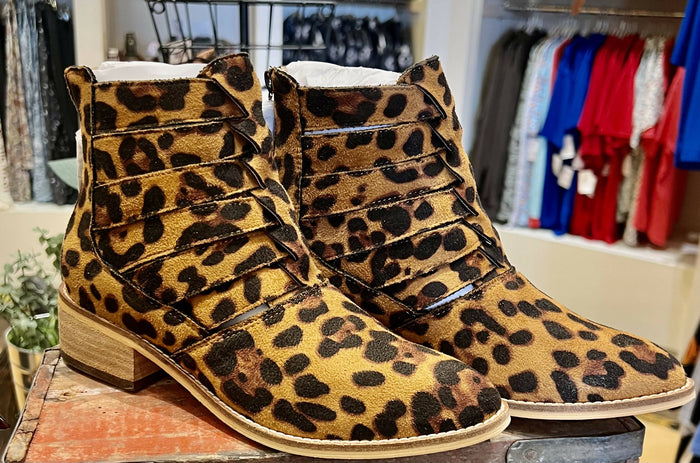 Claire Leopard Cutout Ankle Booties-Boots-Vintage Cowgirl-Deadwood South Boutique, Women's Fashion Boutique in Henderson, TX