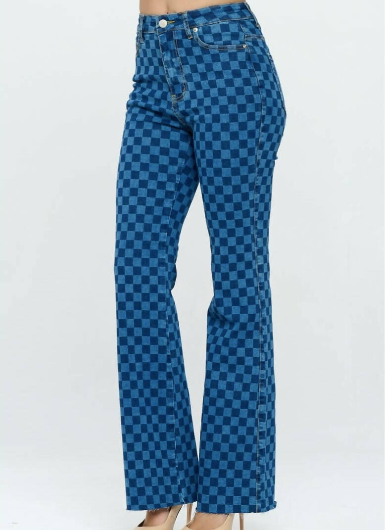 Jennie Checkered High Waisted Flare Jeans