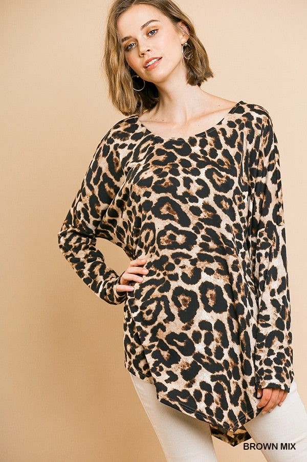 Animal in Me Asymmetrical Top-Long Sleeves-Deadwood South Boutique & Company-Deadwood South Boutique, Women's Fashion Boutique in Henderson, TX