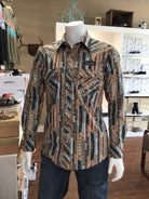 Rock & Roll Men's Brown Aztec Stripe Snap Long Sleeve-Long Sleeves-Deadwood South Boutique & Company-Deadwood South Boutique, Women's Fashion Boutique in Henderson, TX