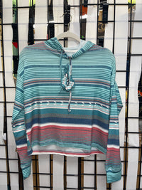 Rock & Roll Rose & Turquoise Serape Hoodie.-Sweaters-Deadwood South Boutique & Company-Deadwood South Boutique, Women's Fashion Boutique in Henderson, TX