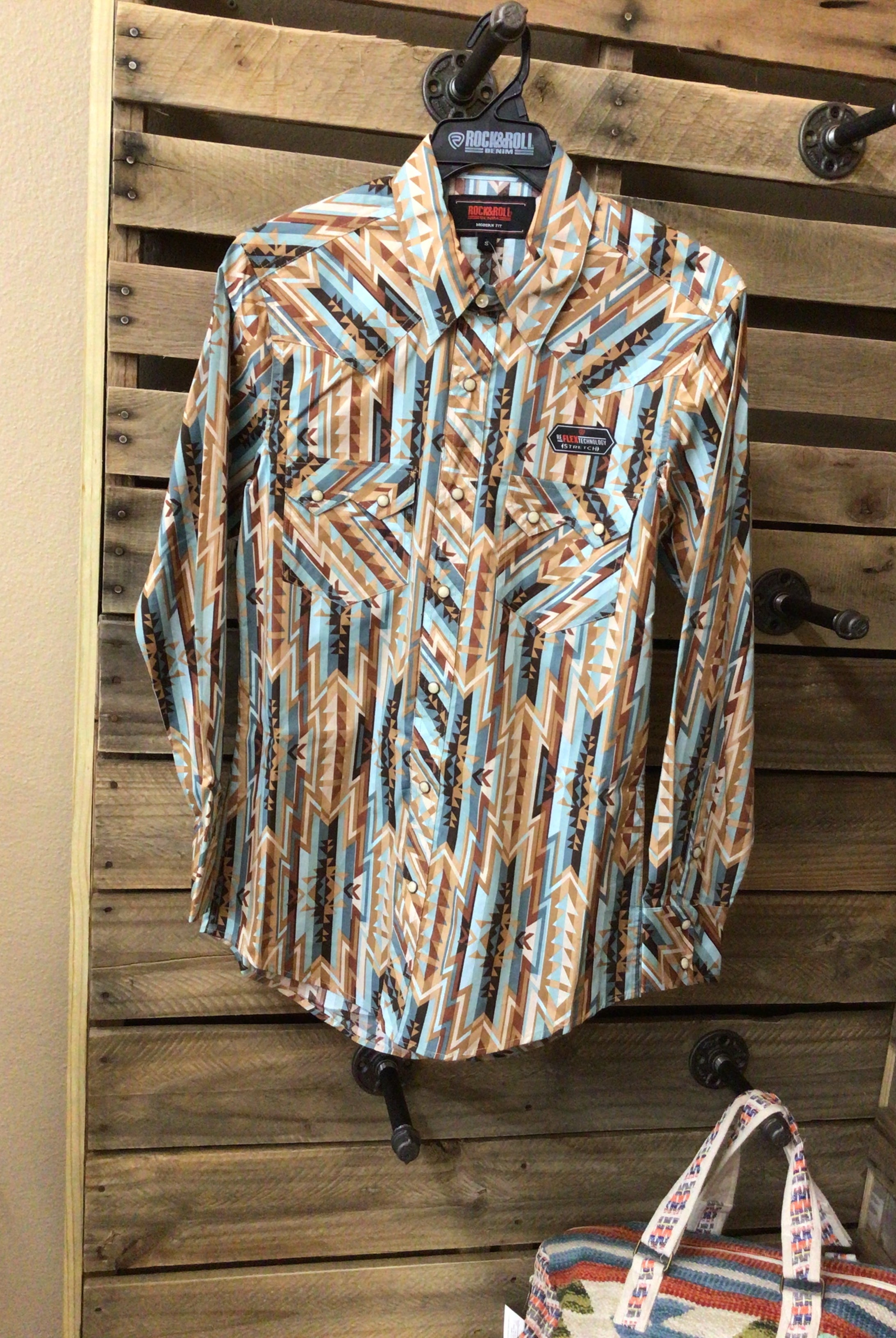 Rock & Roll Men's Brown Aztec Stripe Snap Long Sleeve-Long Sleeves-Deadwood South Boutique & Company-Deadwood South Boutique, Women's Fashion Boutique in Henderson, TX