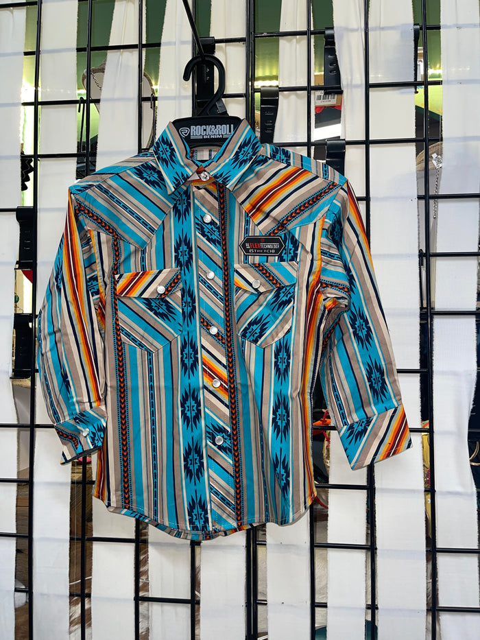 Rock & Roll Boys Tan Aztec Stripe Snap Long Sleeve Shirt-Long Sleeves-Deadwood South Boutique & Company-Deadwood South Boutique, Women's Fashion Boutique in Henderson, TX