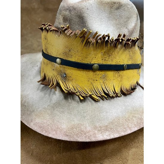 Mustard Hand Cut Feather Hat Band - Deadwood South Boutique & Company LLC