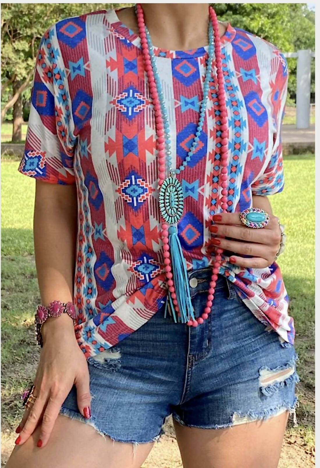 Red White & Blue Aztec Top - Deadwood South Boutique & Company LLC