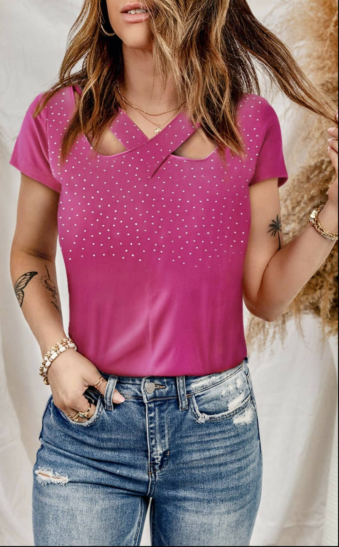 Rhinestone Criss Cross Top - Deadwood South Boutique & Company LLC