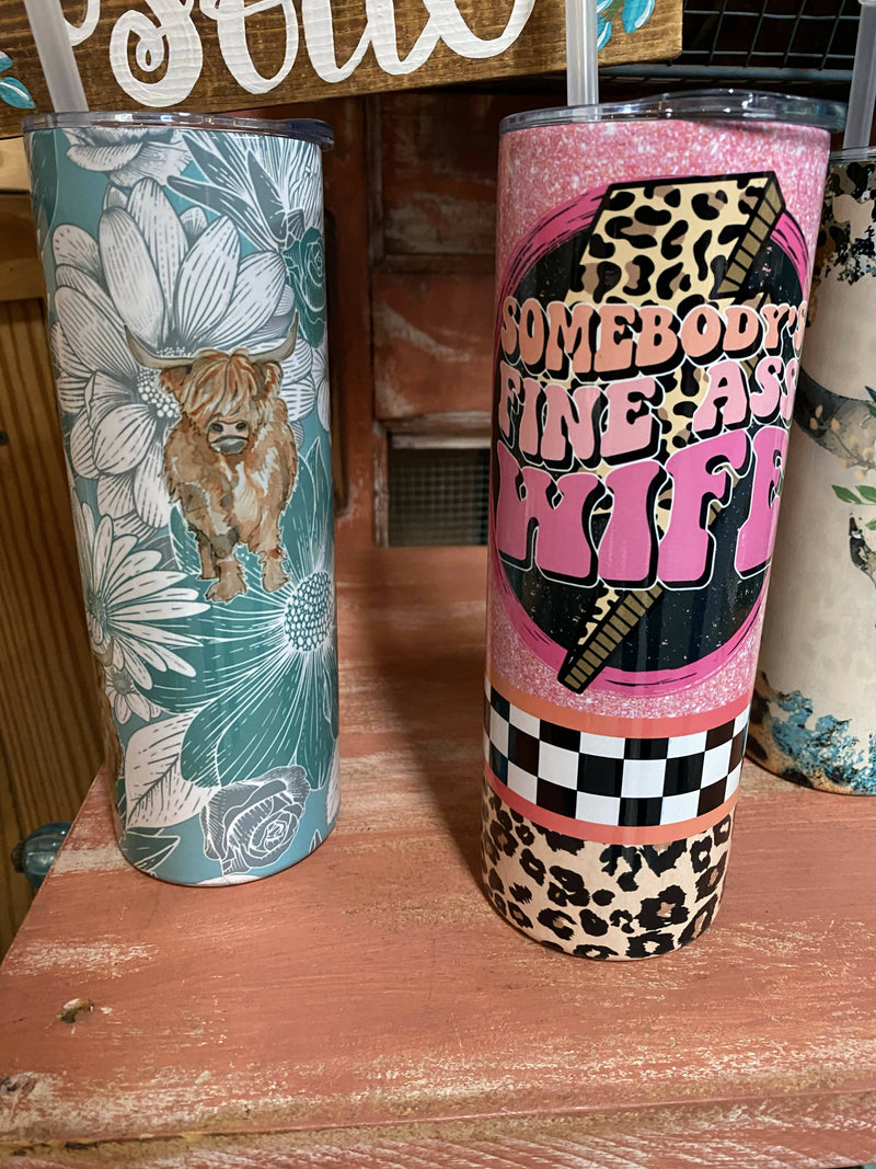20 oz skinny tumbler-drinkware-Checkered Chick Creations-Deadwood South Boutique, Women's Fashion Boutique in Henderson, TX